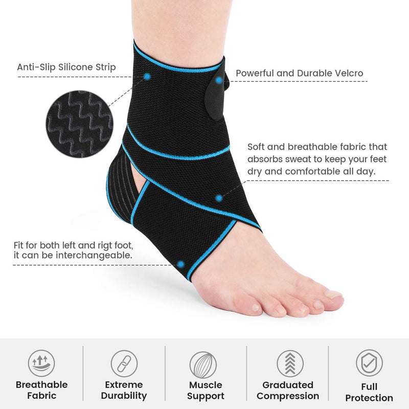 [Australia] - AVIDDA Ankle Supports 2 Pack - Adjustable Ankle Brace Compression Ankle Wrap Strap for Sprained Ankle, Achilles Tendon, Sports, Running Blue 