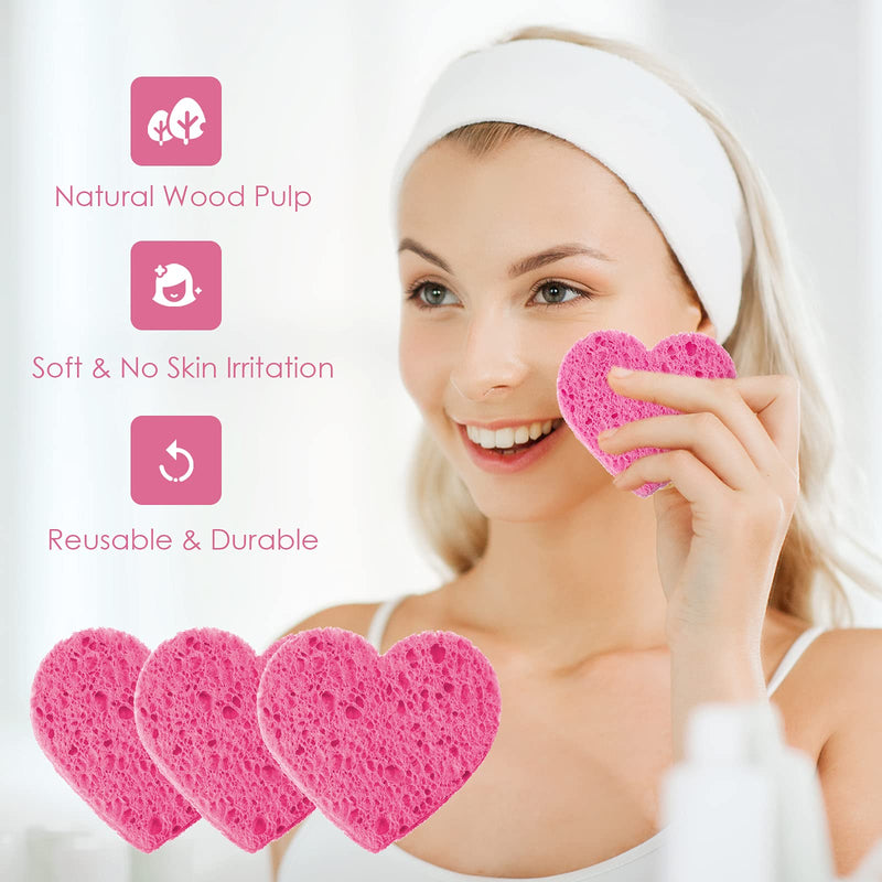 [Australia] - 90 Pieces Heart Shaped Compressed Facial Sponge, Face Cleansing Sponge, Reusable Cosmetic Makeup Remover Sponge for Facial Deep Cleansing Exfoliation Makeup Removal (Pink) Pink 