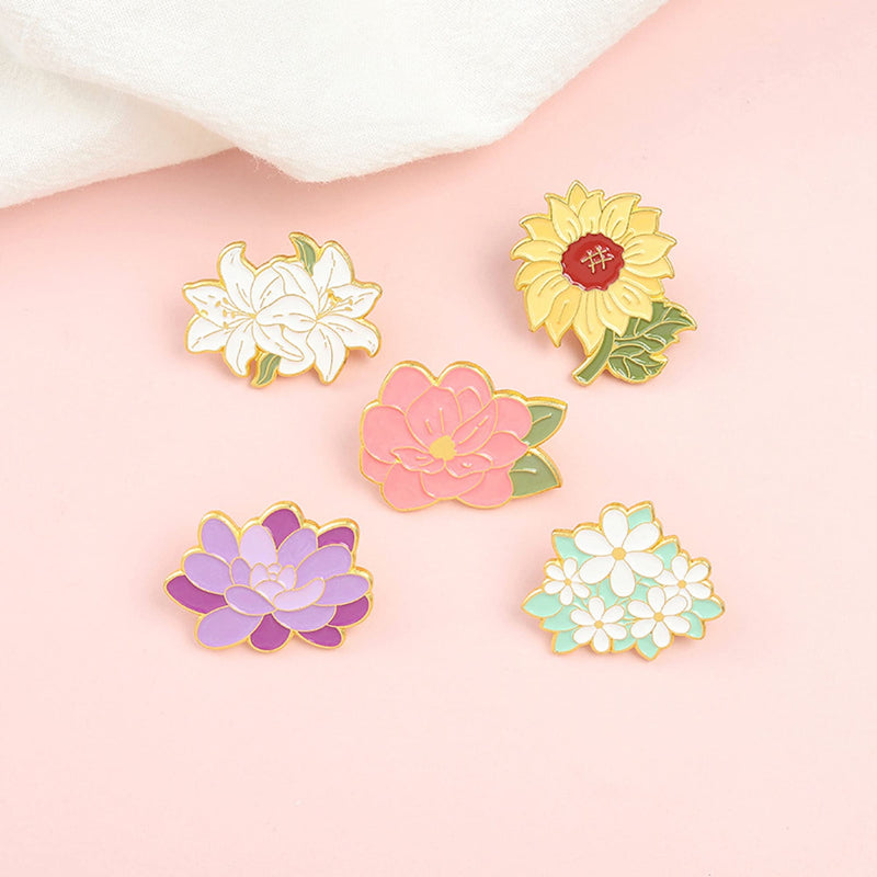 [Australia] - 5Pics Pin Sets with Flower Enamel Brooch Pins Cartoon Sunflower Lapel Pins Accessory for Backpacks Badges Hats Bags for Women Girls Kids Gift 