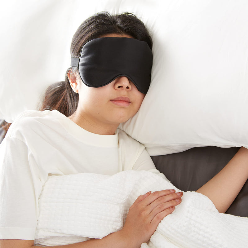 [Australia] - Amazon Basics Genuine Natural Mulberry Silk Eye Mask, Curved Sleep Mask with Adjustable Strap, Black 