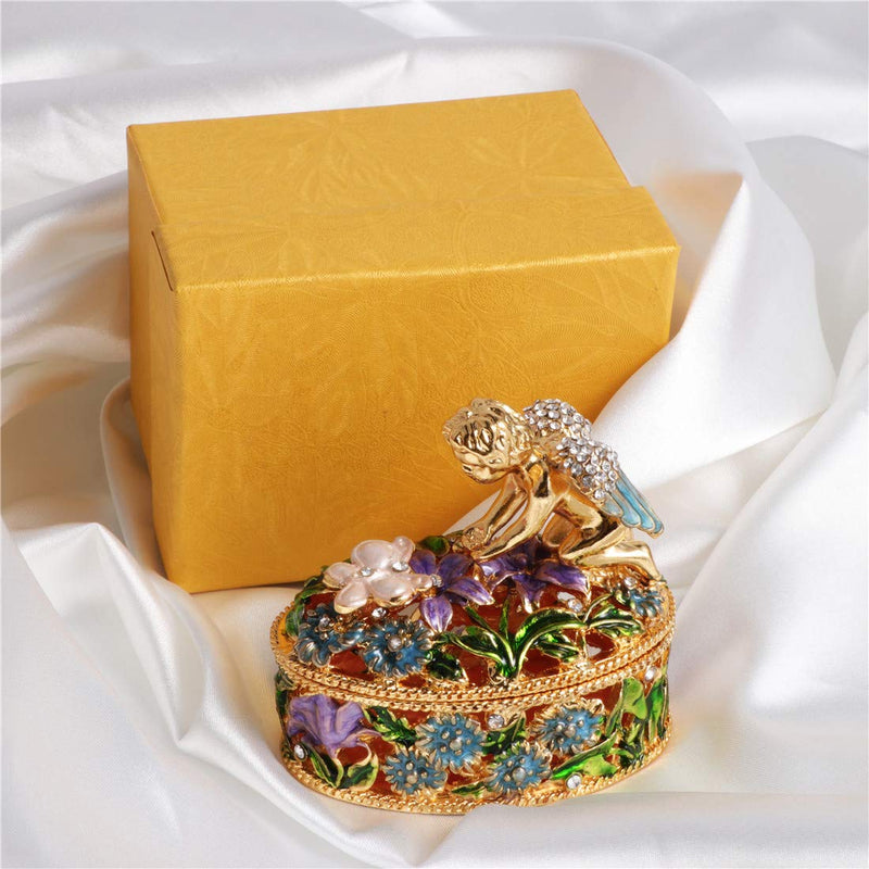 [Australia] - Waltz&F Angel flower box Hand-Painted Trinket Box Jewelrybox Figurine Collectible Ring Holder 