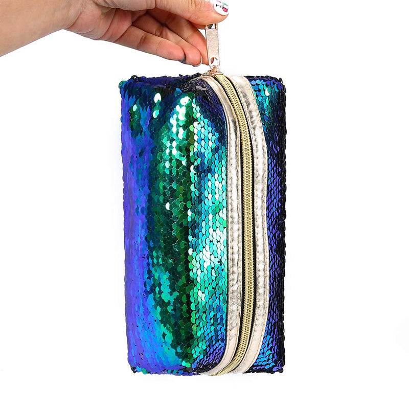[Australia] - Starte Mermaid Sequin Cosmetic Bag Magic Sequins Color Changing Makeup Bags DIY Reversible Sequins Handbag Glitter Pencil Case(Blue+Gold) Blue+Gold 