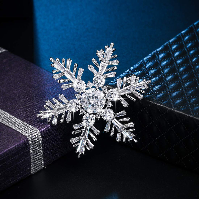 [Australia] - WeimanJewelry White Gold Plated Cubic Zirconia CZ Winter Art Deco Snowflake Flower Clear Brooch Pin for Women Lady Style 1 