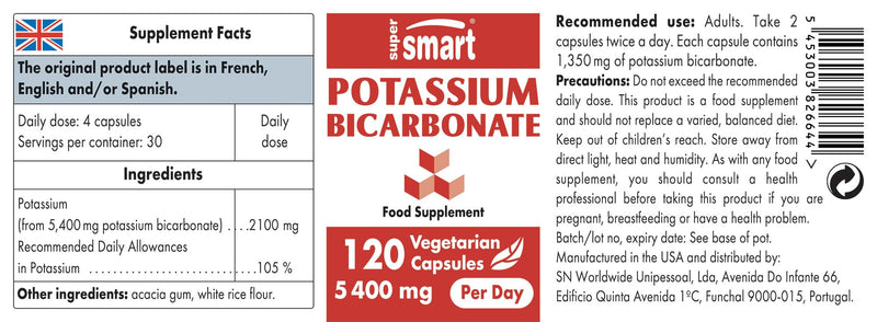 [Australia] - Supersmart - Potassium Bicarbonate 5400 mg Per Serving - for Acid-Base Balance & Healthy Cardiovascular System | Non-GMO & Gluten Free - 120 Vegetarian Capsules 