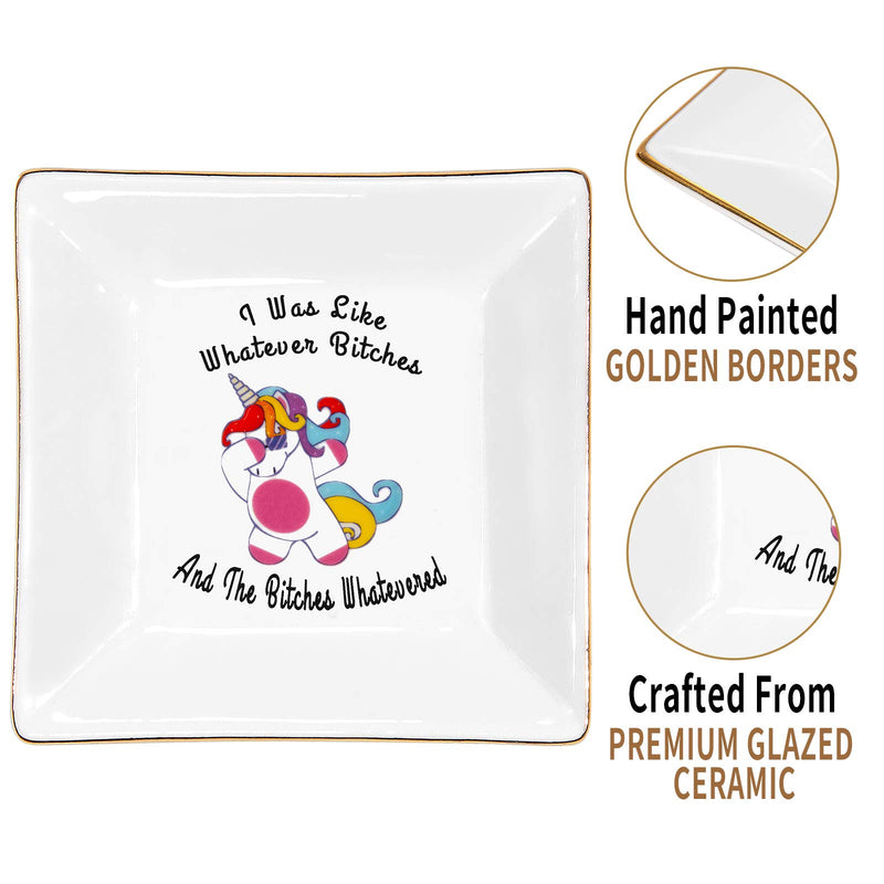 [Australia] - Kaidouma Funny Birthday Gifts for Friend Sister Ring Trinket Dish Ceramic Jewelry Plate Christmas Gift for Her Women – I was Like Whatever Bitches, and The Bitches Whatevered 