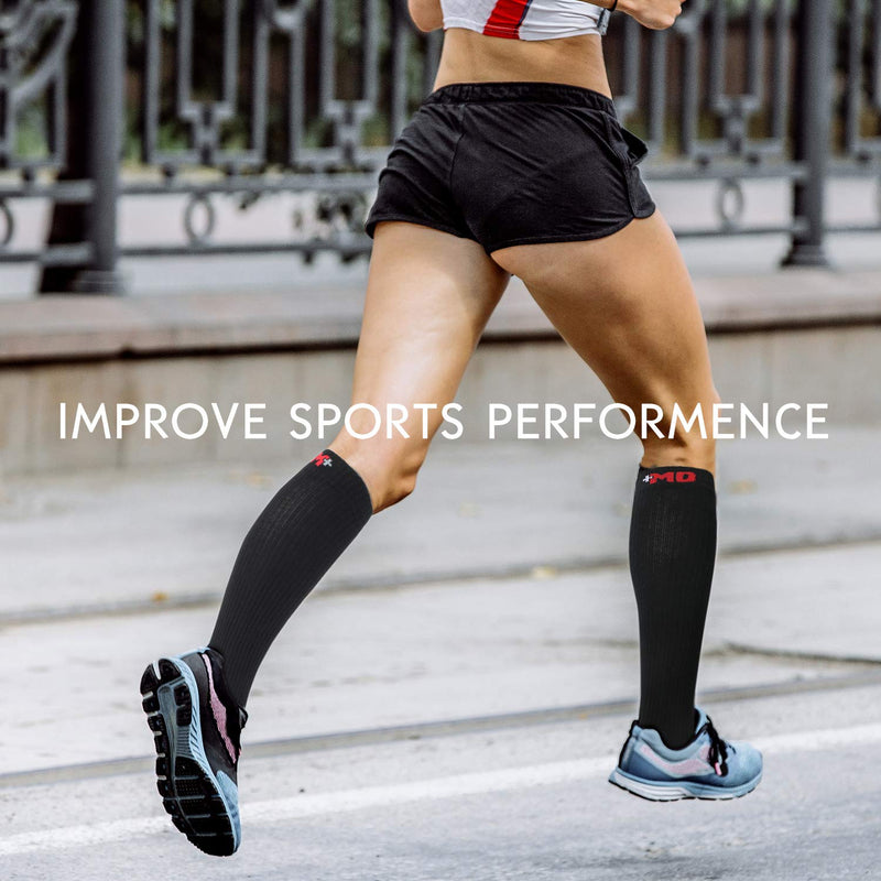 [Australia] - +MD Cotton Compression Socks for Women & Men Circulation 6 Pairs 8-15mmHg Knee High Support Socks Moisture Wicking for Athletic Running Cycling 6White 9-11 White (6 Pairs) 