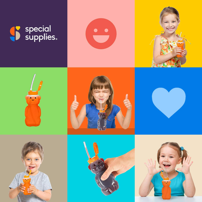 [Australia] - Special Supplies Honey Bear Straw Cup For Baby, 3 Straws, Squeezable Therapy and Special Needs Assistive Drink Container, Spill Proof and Leak Resistant Lid 