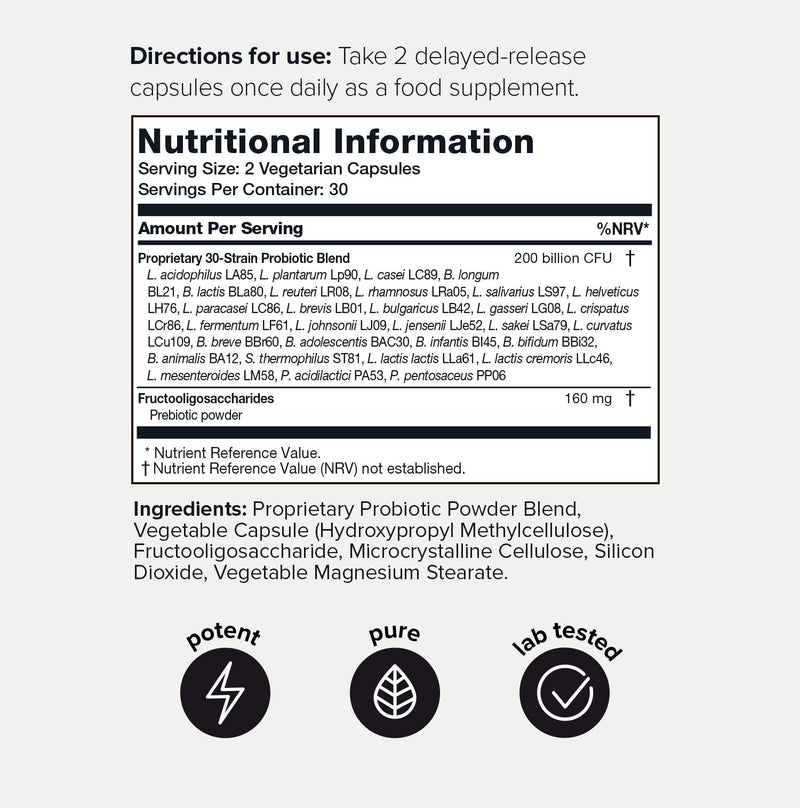 [Australia] - 200 Billion CFU Probiotic Supplement by Toniiq - 30 Verified Third-Party Tested Strains - Fully Shelf-Stable Probiotics Formula with Prebiotic Blend - Extended Release Capsules 