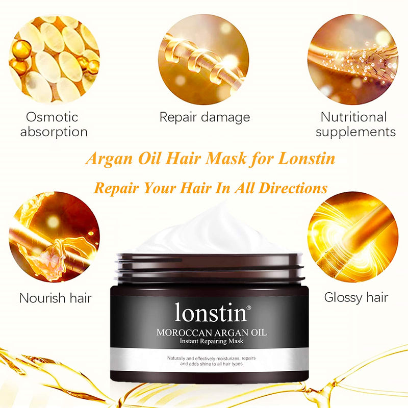 [Australia] - Hair Mask (300ml), lonstin Deep Conditioner Hair Treatment Mask, Moroccan Argan Oil Instant Repairing Mask for Dry Damaged Hair, Curly, Bleached Hair, Reduce split ends & Frizzy Control, 10.1Fl.Oz 