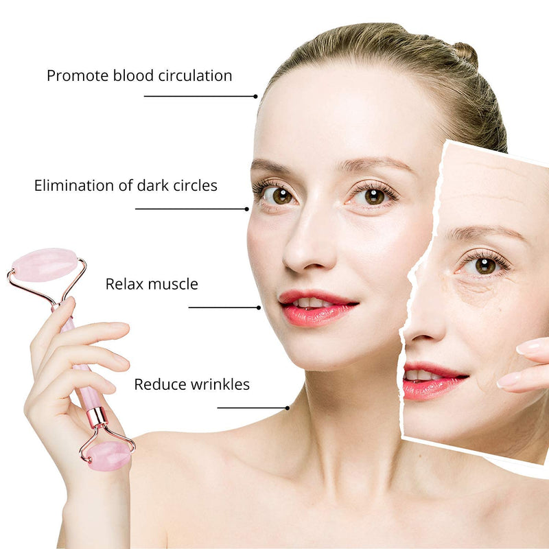 [Australia] - Jade Roller & Gua Sha, Face Roller, Facial Beauty Roller Skin Care Tools, BAIMEI Rose Quartz Massager for Face, Eyes, Neck, Body Muscle Relaxing and Relieve Fine Lines and Wrinkles 1-2pcs-pink 