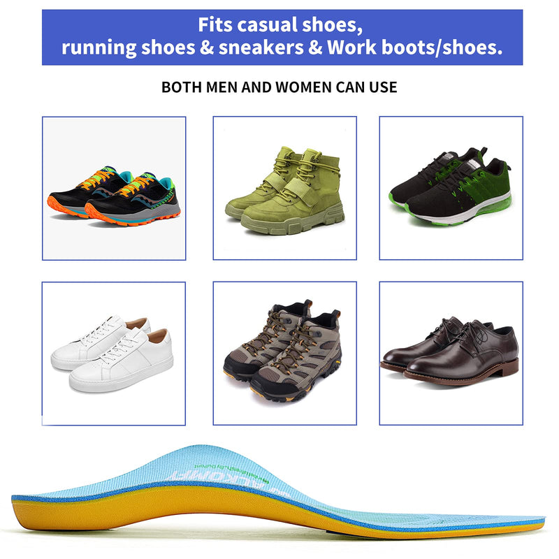 [Australia] - Walkomfy Pain Relief Orthotics,Plantar Fasciitis High Arch Support Insoles for Women Men,Orthotic Shoe Inserts for Flat Feet,Metatarsalgia,Heel Pain,Work Boots Running Gel Insoles for Standing All Day Blue L (Men 10-11.5/Women 12-13.5) 