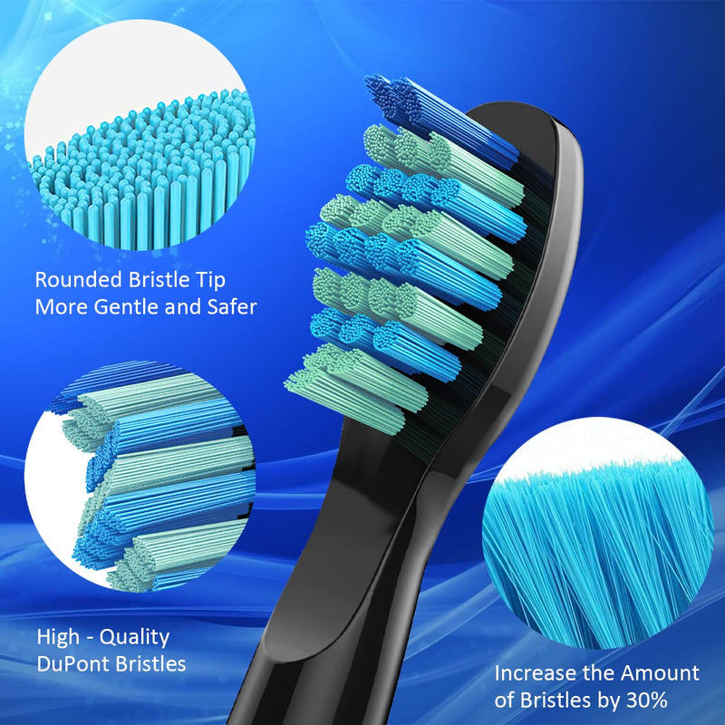 [Australia] - 10 Pack Toothbrush Heads Compatible for Fairywill Toothbrush Heads FW-507/508/515/551/917/959/2011, FW-D1/FW-D3/FW-D7/FW-D8, Most SG Series, HP126A, TB-5 Moderately Soft Bristles Brush (Black) Black 