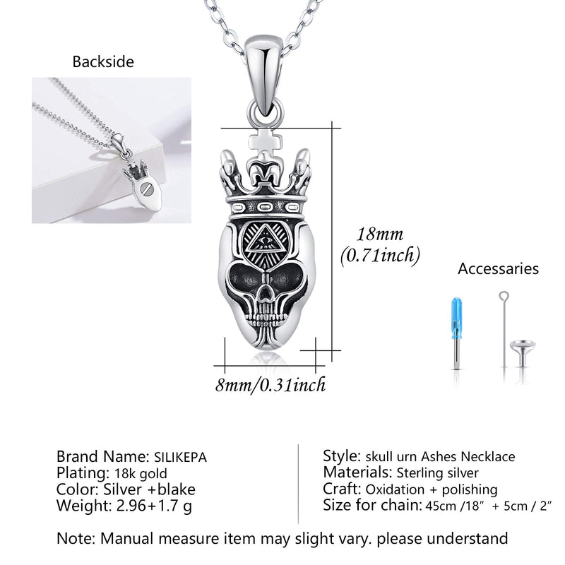 [Australia] - Silikepa Cremation Jewelry Urn Necklace for Ashes Skull Cross Necklace Keepsake Heart Urn Pendant Ash Holders with Sterling Silver for Memory Punk Style Skull Urn necklace 