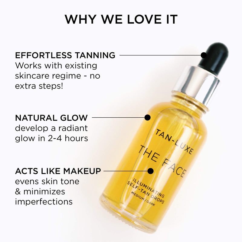 [Australia] - Tan Luxe THE FACE Self Tan Drops, Medium (30 ml) Add Tanning Drops to Skin Care for Custom Face Tan, Cruelty Free & Vegan 