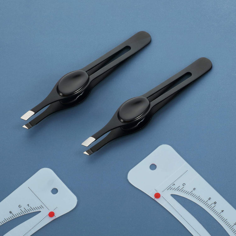 [Australia] - 2 Pieces Wide Non-Slip Grip Slant Tip Tweezers Stainless Steel Slant Tweezer Precision Tip Hair Clip Tweezer for Ingrown Hair (Black) Black 