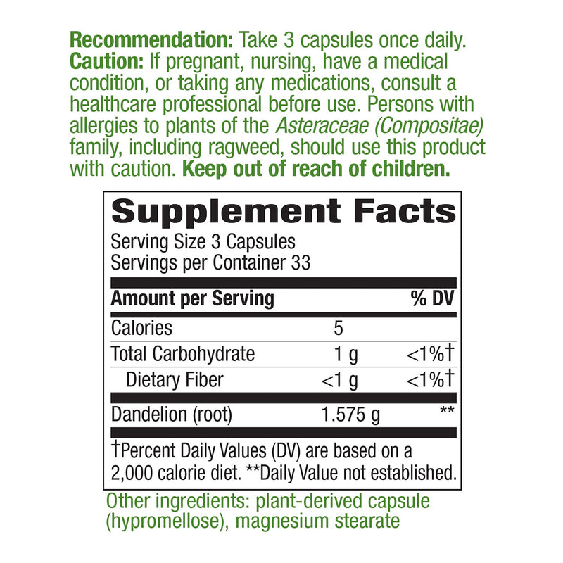 [Australia] - Nature's Way Dandelion Root, Traditional Diuretic Herb*, 100 Vegetarian Capsules 