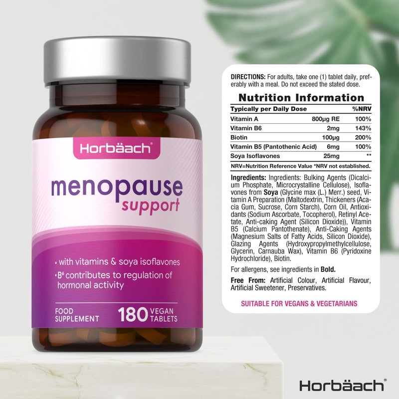 [Australia] - Menopause Supplement Tablets for Women | 180 Vegan Tablets | Support Supplement with SOYA Isoflavones & Vitamin B6 | by Horbaach 