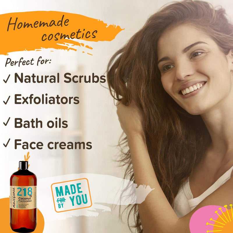 [Australia] - Naissance Liquid Fractionated Coconut Oil (No. 218) 1 Litre - 100% Pure Natural for Skin, Hair, Lip Gloss, Beauty, Recipes, Aromatherapy, Massage - Edible MCT Oil ‚Äì Cruelty Free, Vegan 
