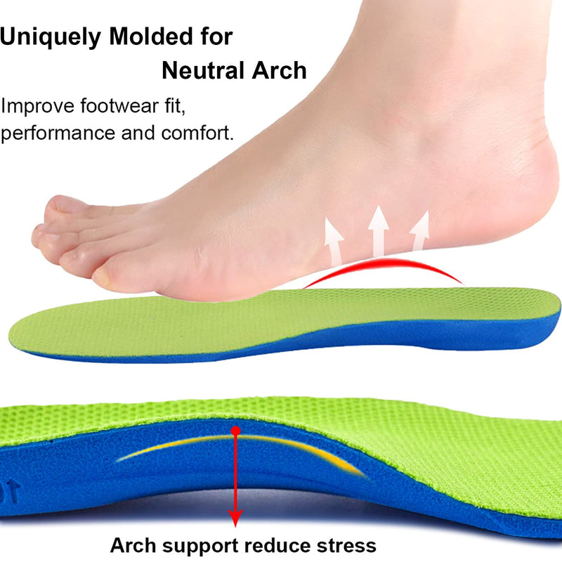 [Australia] - Ailaka Kids Orthotic Athletic Elastic Shock Absorbing Insoles, Comfortable Arch Support Sports Inserts for Running Walking 12-1.5 M US Little Kid Green 