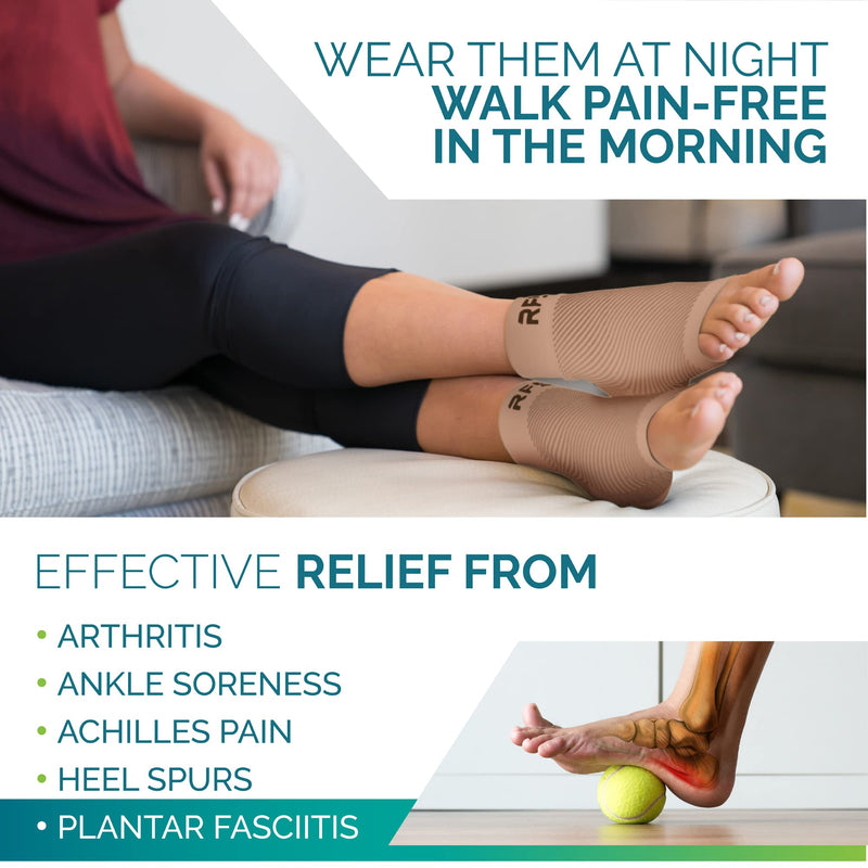 [Australia] - Plantar Fasciitis Foot Compression Sleeves for Injury Rehab & Joint Pain. Best Ankle Brace - Instant Relief & Support for Achilles Tendonitis, Fallen Arch, Heel Spurs, Swelling & Fatigue (Beige, MED) Medium Beige 