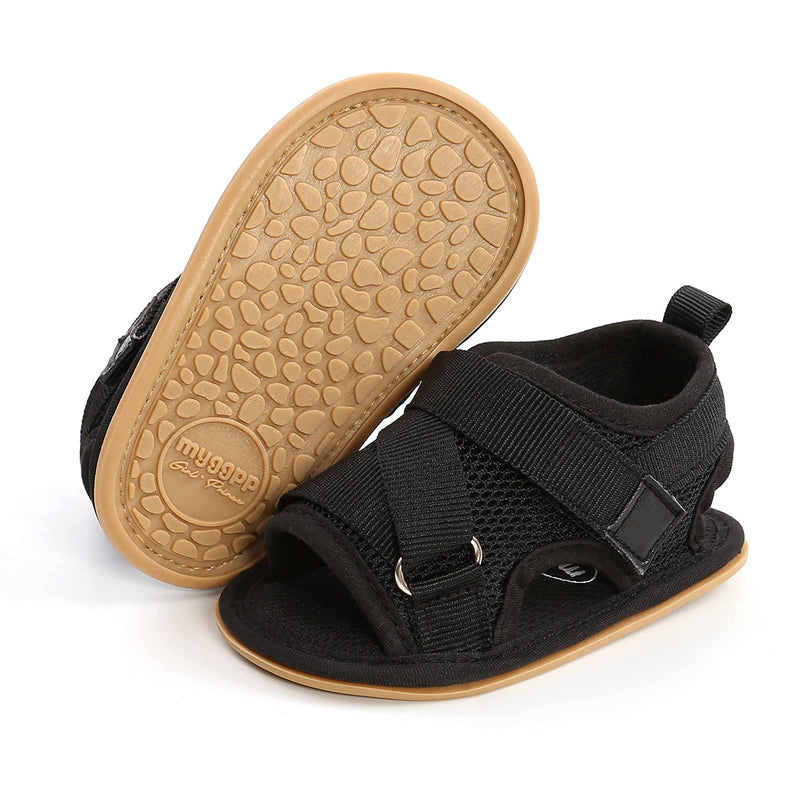 [Australia] - Infant Baby Girls Boys Summer Sandals Premium Unisex Non Slip Rubber Soft Sole Breathable Toddler First Walker Outdoor Beach Shoes 0-6 Months Infant 1-black 