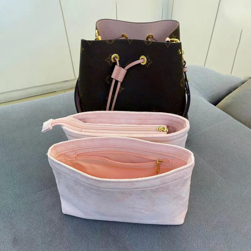 [Australia] - 2 Packs Neonoe Purse Organizer Handbag Insert for LV NEONOE MM Bucket Bag Organizer Soft Luxury Material Not Felt (Pink, Large) Pink 