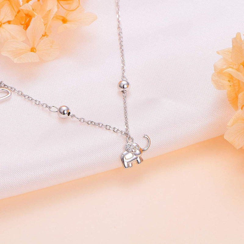 [Australia] - Sterling Silver Anklets Dainty Boho Beach Cute Foot Ankle Bracelet Adjustable Bead Heart Anklet for Women Girlfriend Elephant Bead Anklet 