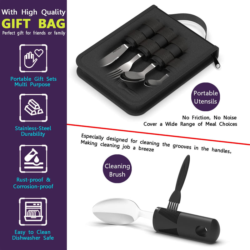 [Australia] - PKPKAUT Medium Weighted Utensils for Hand Tremors Silverware Set, Adaptive Utensils for Parkinsons Patients Arthritic Hands, Built Up Handicap Parkinsons Utensils for Adults Elderly Disabled People 4-Pcs Tote Bag 