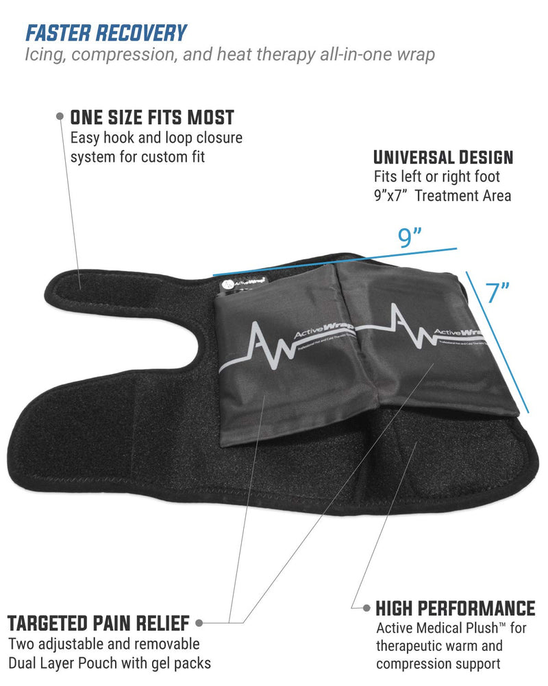 [Australia] - ActiveWrap Foot & Ankle Ice Pack Wrap with Reusable Hot Cold Packs for Plantar Fasciitis Pain Achilles Injuries Large/X-Large Black 
