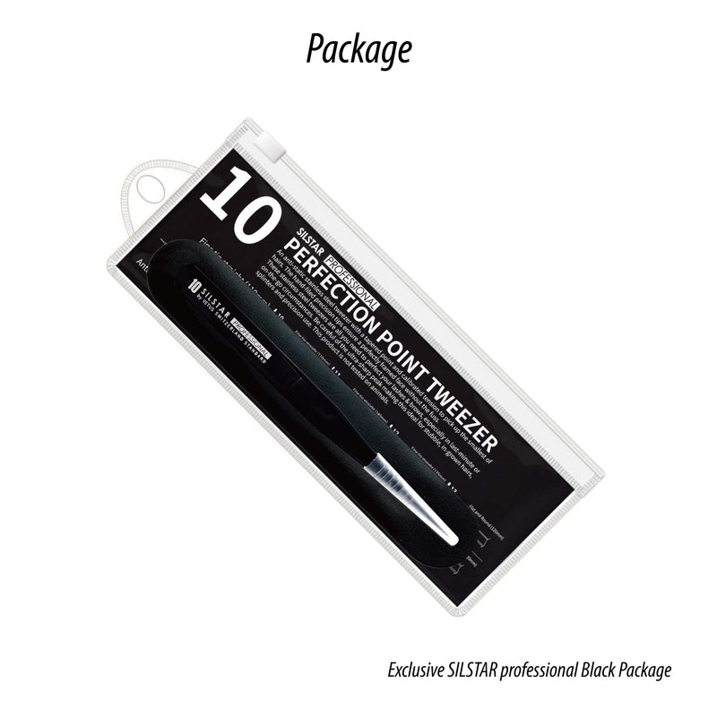 [Australia] - SILSTAR PROFESSIONAL PERFECTION POINT TWEEZER 12, Tweezers - with Protective Zip Pouch - Best Tool for Men and Women (BLACK) 