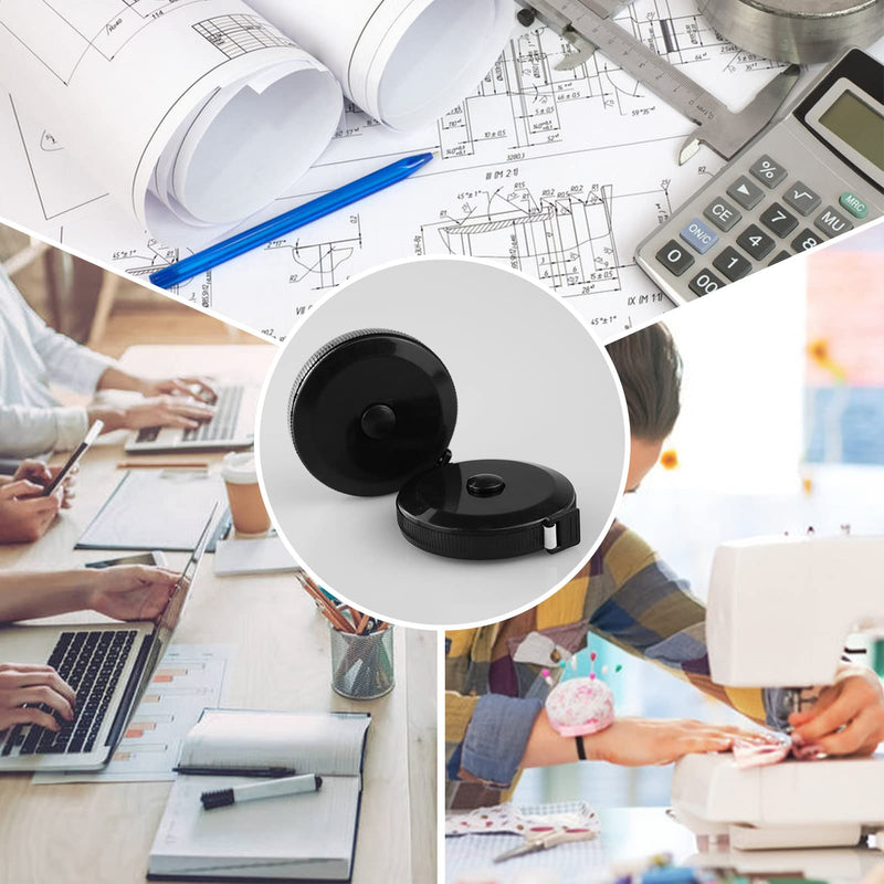 [Australia] - Pack of 2 Retractable Round Black Dual Sided Body Measuring Tape/Ruler Sewing Cloth Tailor Tape Soft Tape, 60inch and 150cm Double-Sided Sesign Black 