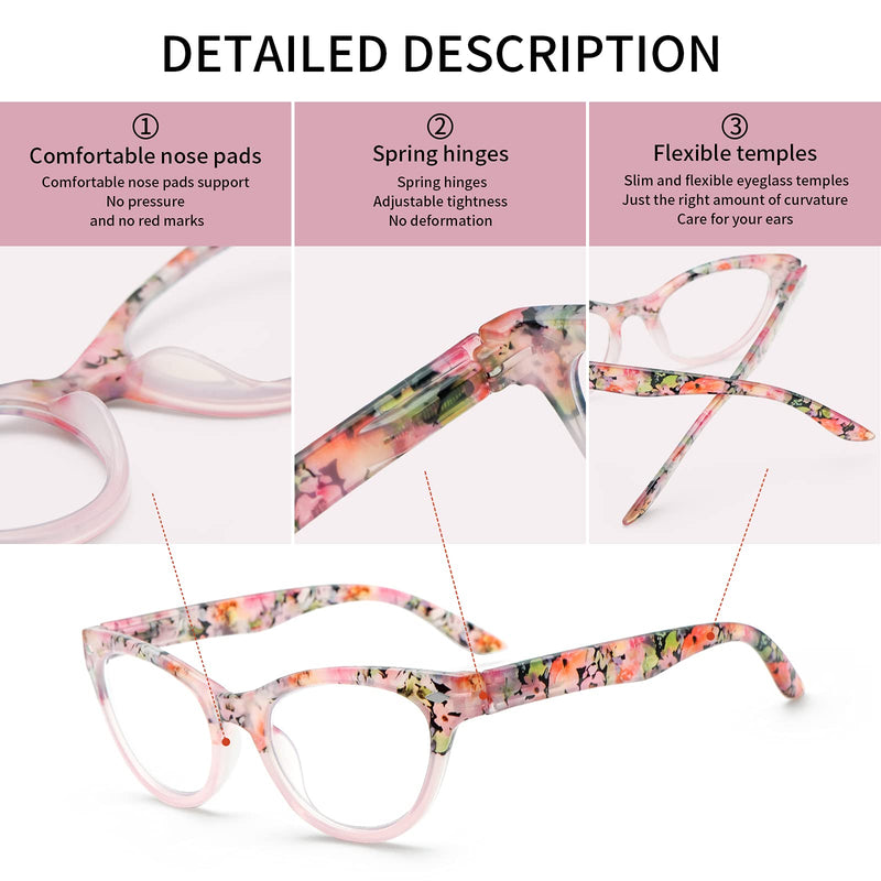 [Australia] - 4 Pack Cat Eye Reading Glasses Blue Light Blocking for Women,Stylish Pattern Spring Hinges Computer Readers 4 Mix 1.75 x 