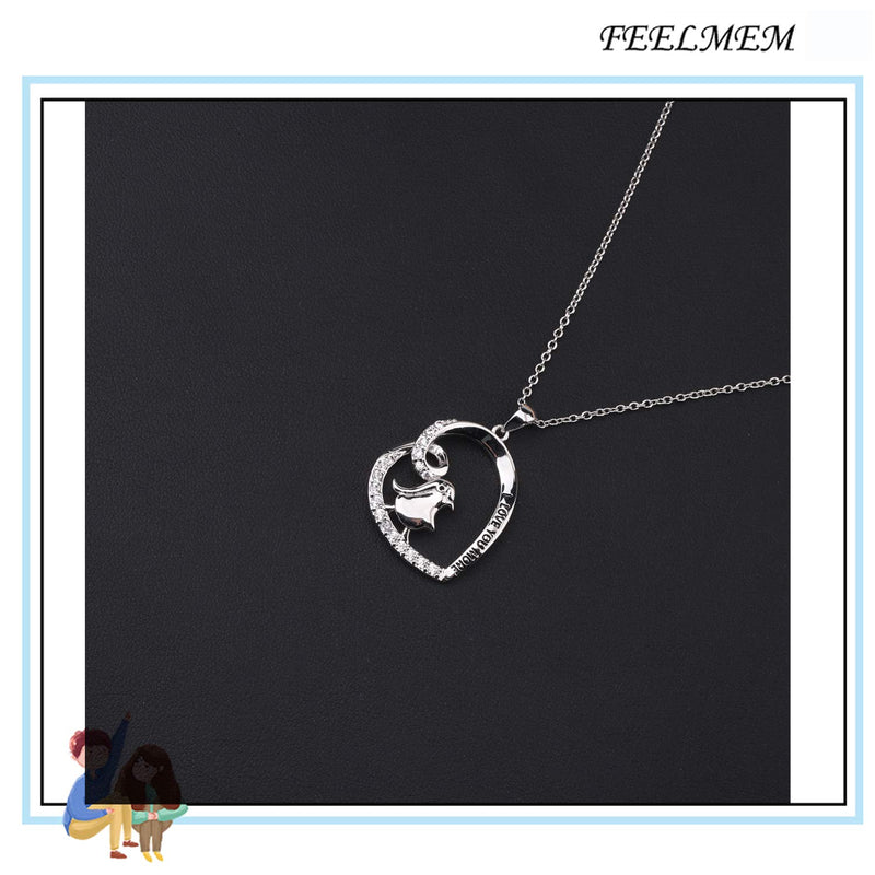 [Australia] - FEELMEM Penguin Necklace I Love You More Penguin Love Heart Pendant Necklace Mother Daughter Jewelry Gift silver 