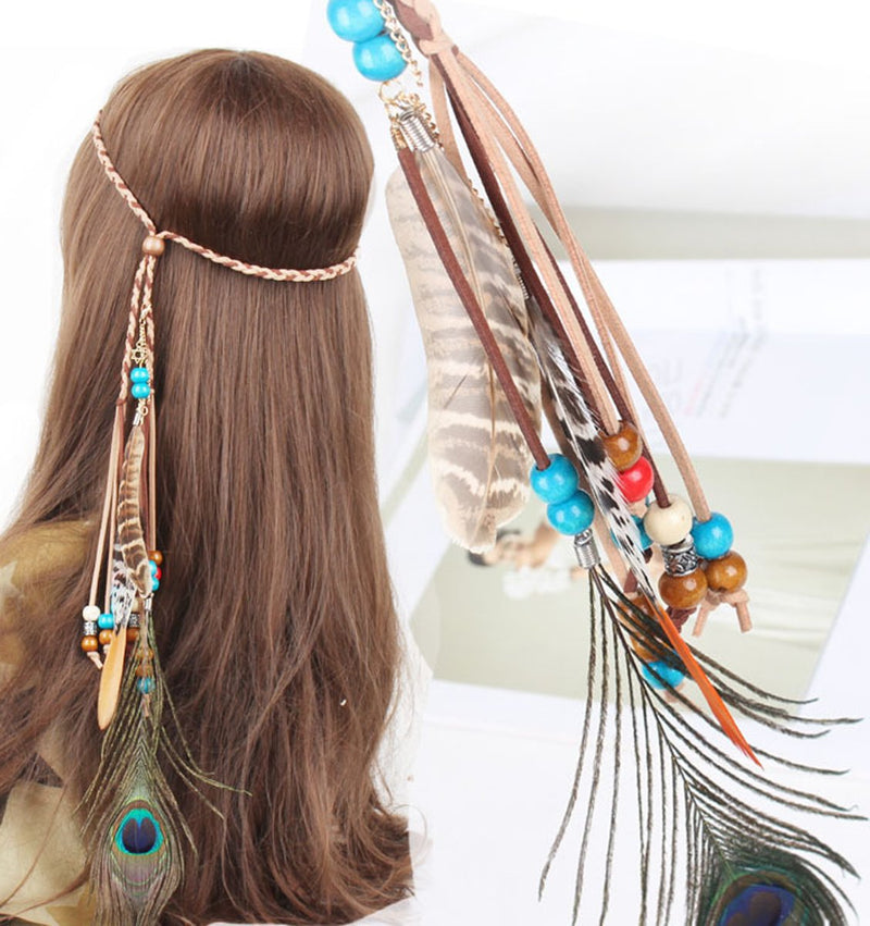 [Australia] - Sheliky Fascinator Headband Feather Tribal Tassels Hairband Headdress for Women Girls Green 