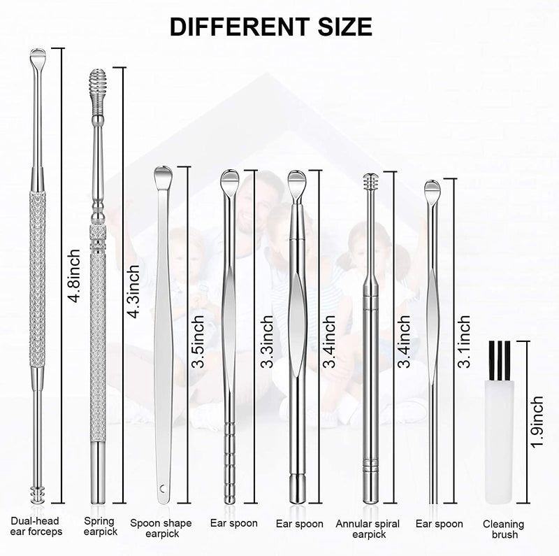[Australia] - Ear Pick Ear Curette Earwax Pick Removal Tool Kit 8 Pcs, Stainless Steel Ear Hygiene Care Sets with Storage Box 