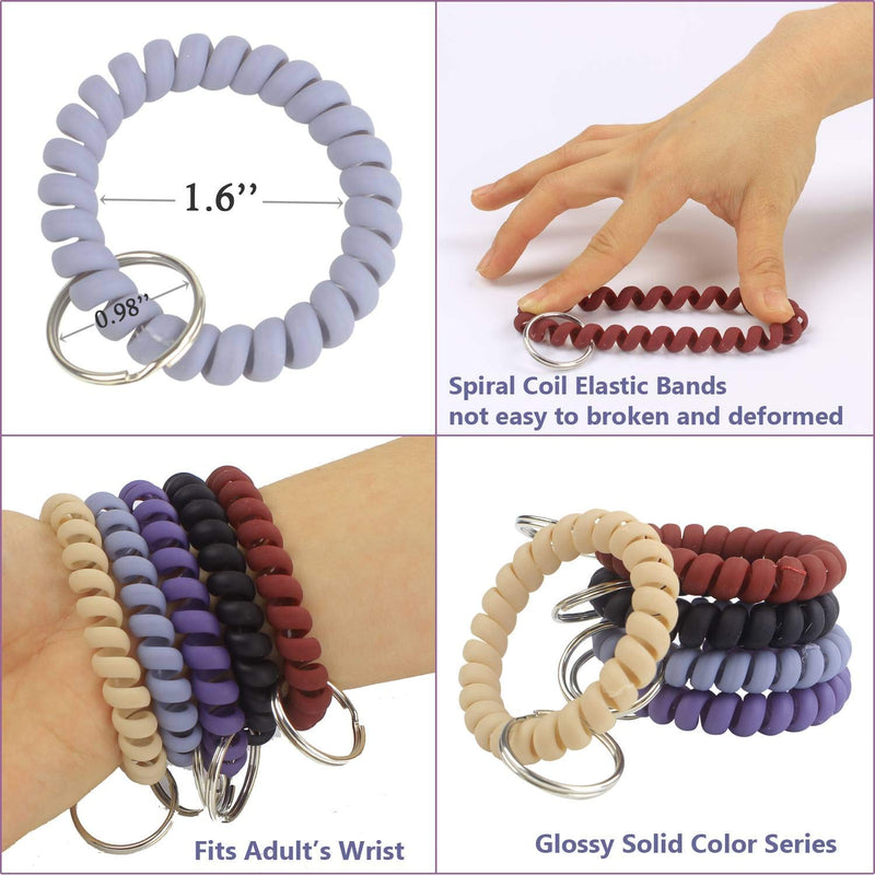 [Australia] - BIHRTC Pack of 5 Mix Color Plastic Coil Wrist Coil Stretch Wristband Elastic Stretchable Spiral Bracelet Key Ring Key Chain Key Hook Key Holder for Gym Pool ID Badge and Outdoor Sports Color A 