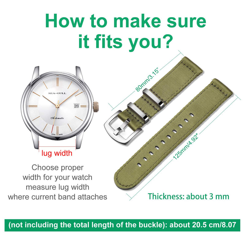 [Australia] - Ullchro Nylon Watch Strap Replacement Canvas Watch Band Military Army Men Women - 18mm, 20mm, 22mm, 24mm Watch Bracelet with Stainless Steel Silver Buckle Army Green 