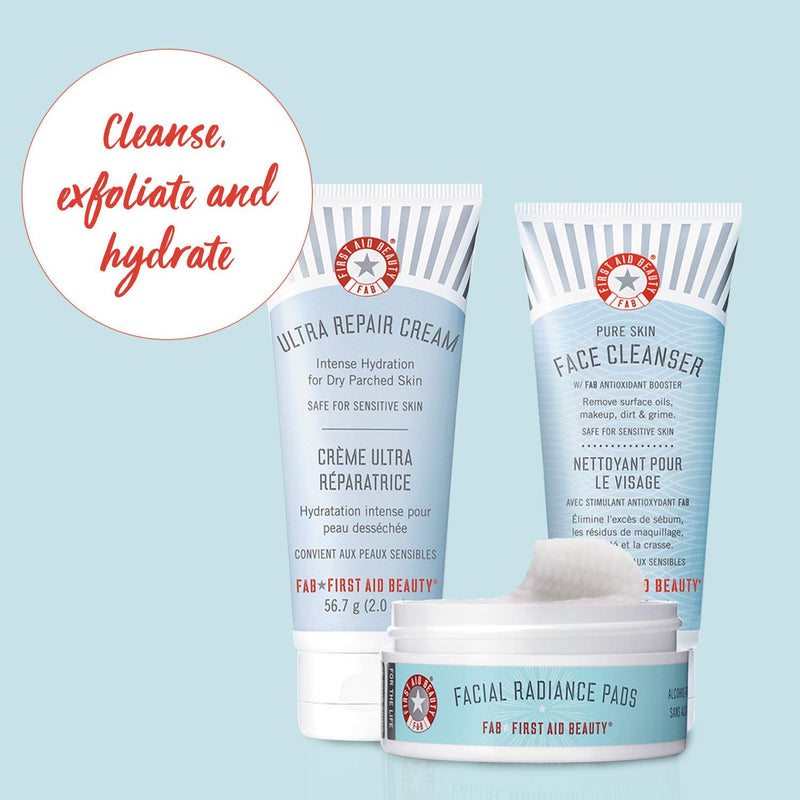 [Australia] - First Aid Beauty FAB Faves to Go Kit: Travel Size Face Cleanser, Exfoliator Pads and Moisturizer 