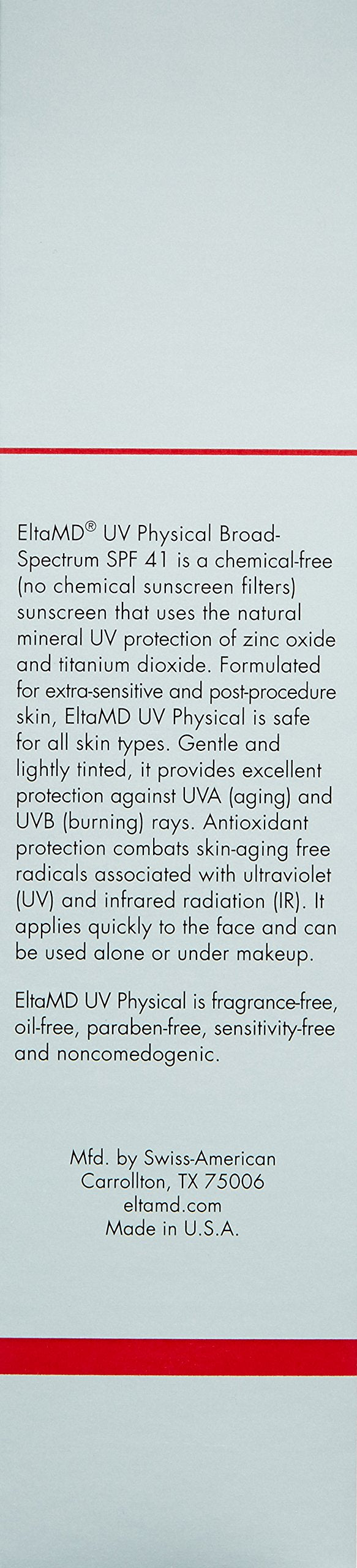 [Australia] - EltaMD UV Physical Tinted Mineral Sunscreen, Chemical-Free Face Sunscreen for Sensitive Skin and Post-Procedure Skin, Non-Greasy, Broad-Spectrum SPF 41, 3.0 oz 