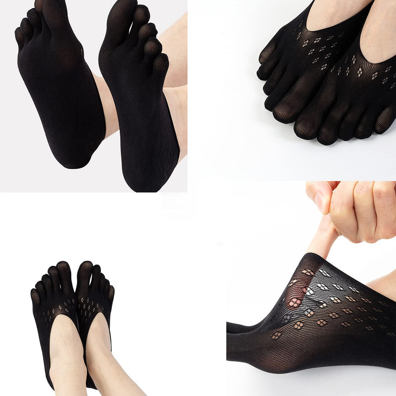 [Australia] - Women Five Toes Socks Soft and Breathable Five Finger Socks Orthopedic Compression No Show Boat Low-Cut Liner Socks with Gel Tab for Girls Women (5 Pairs) 