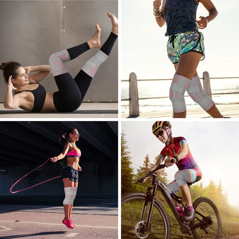 [Australia] - Knee Brace Compression Sleeve with Strap Support -for Joint Pain and Arthritis Relief, Improved Circulation Compression for Meniscus Tear, Running, Basketball for Men & Women - Wear Anywhere - Single Medium grey/pink 