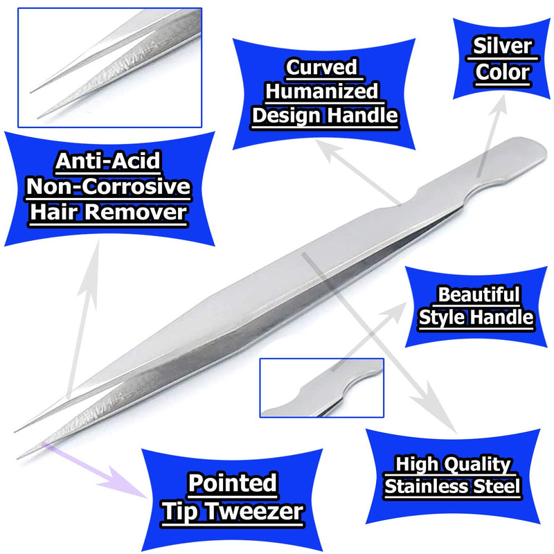 [Australia] - G.S Precision Eyebrow Eyelash Plant Tweezers Hair Remover Nail Beauty Makeup Tool Stainless Steel Pointed Tip With Curved Humanized Design Handle ELT 025 