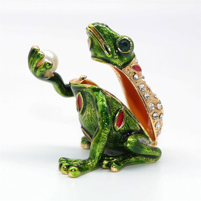 [Australia] - Waltz&F Kiss pearl frog Trinket Box Hinged Hand-painted Animal Figurine Collectible Ring Holder 