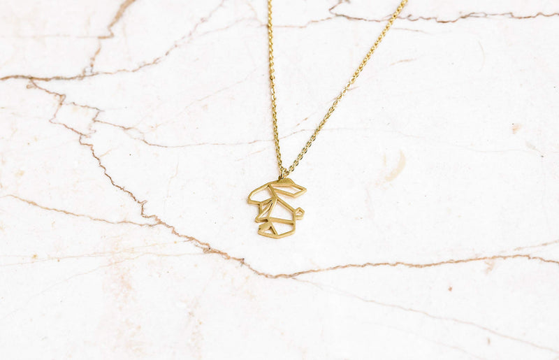 [Australia] - La Menagerie Rabbit Gold Origami Jewelry & Gold Geometric Necklace – 18 Karat Plated Gold Necklace & Rabbit Necklaces for Women – Rabbit Necklace for Girls & Origami Necklace 