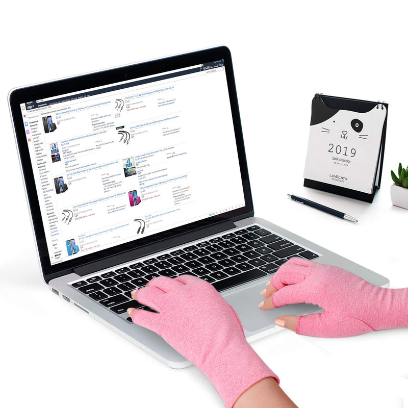 [Australia] - supregear Arthritis Gloves, Rheumatoid Arthritis Compression Gloves for Pain Relief Gaming Typing Fingerless Gloves, 2 Pairs Pink Medium (4 Count) 