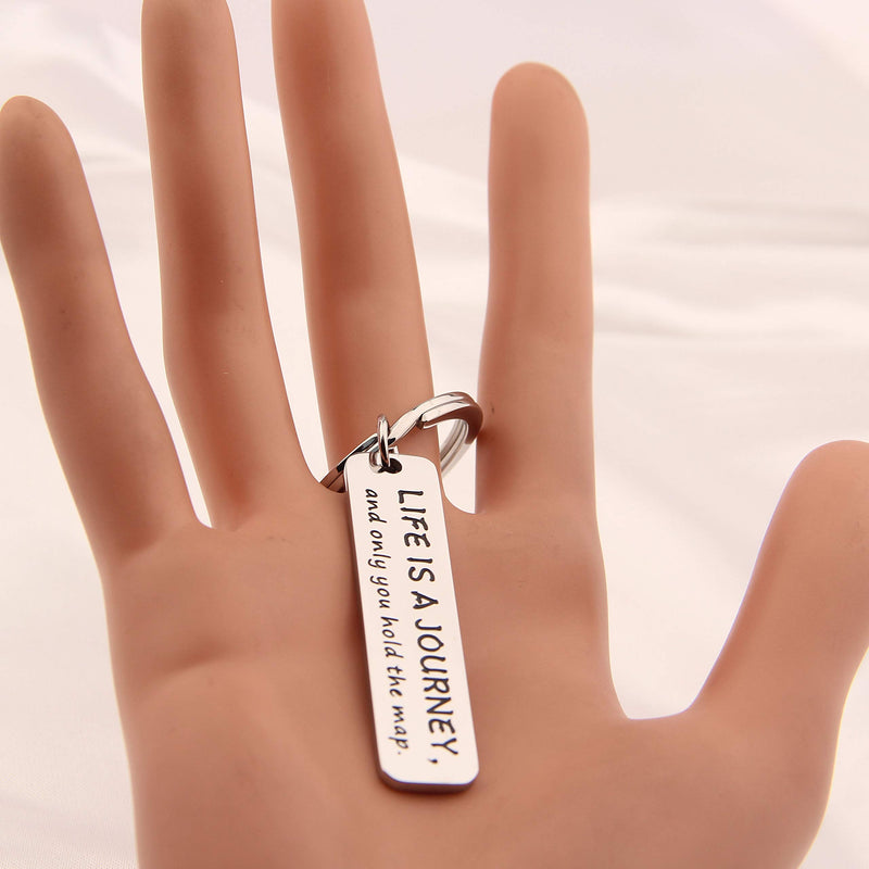 [Australia] - FEELMEM New Adventure Keychain Best Friend Going Away Gift Life is A Journey and Only You Hold The Map Keychain BBF Long Distance Relationship Gift Deployment Gift silver 