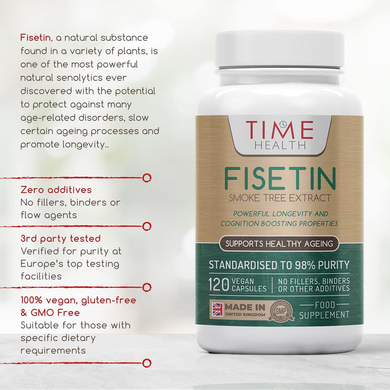 [Australia] - Fisetin - Ultra Pure - 100mg - 60 Capsules - Anti-Ageing - Autophagy - Senolytic - GMP Standards - UK Made - Vegan (120 Count (Pack of 1)) 120 Count (Pack of 1) 