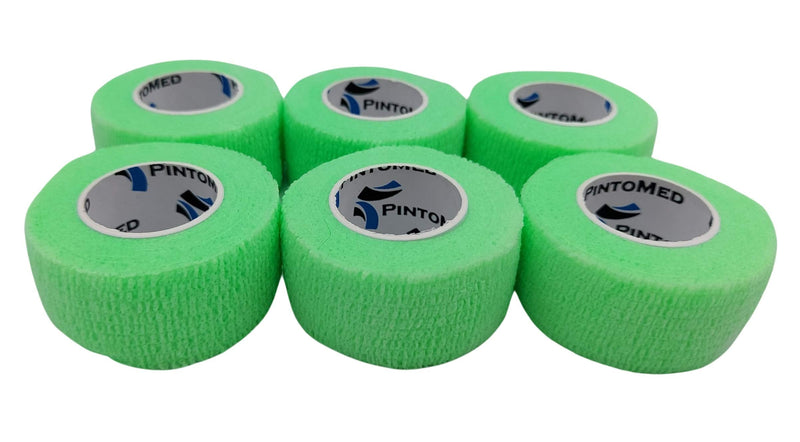 [Australia] - PintoMed - Green Cohesive Bandage Stretched 6 Rolls x 2.5cm x 4.5mts Self-adhesive Flexible Bandages, Professional Quality, First Aid Sports Wrap Bandages - Pack of 6 