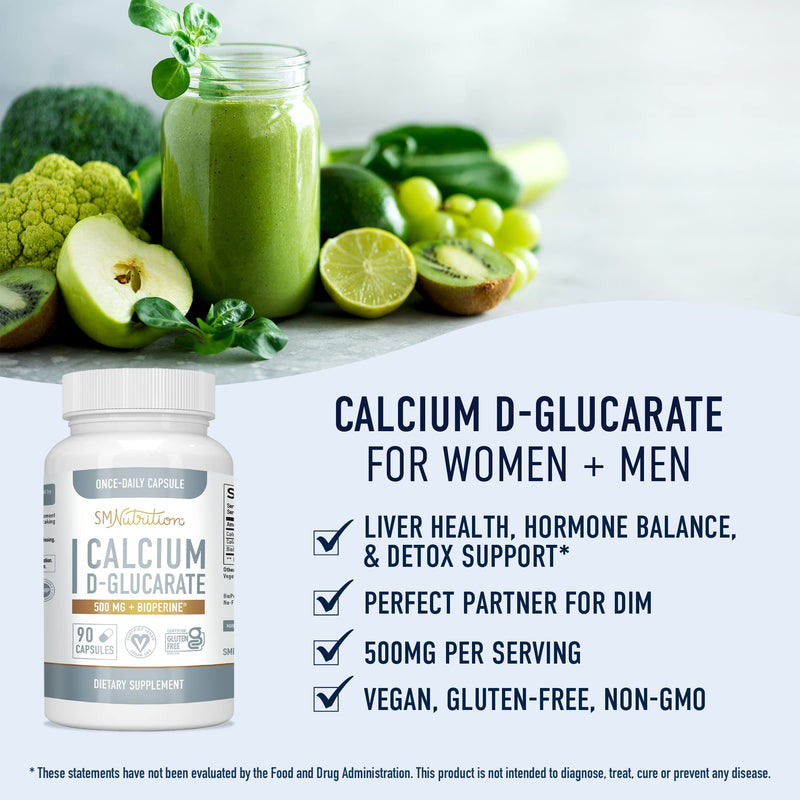 [Australia] - Calcium D-Glucarate | CDG for Liver Detox & Cleanse, Metabolism, Hormone Balance, Menopause Support* Vegan.org Certified, Non-GMO, Gluten-Free - Calcium D Glucarate 500mg 90 Capsules SM Nutrition 