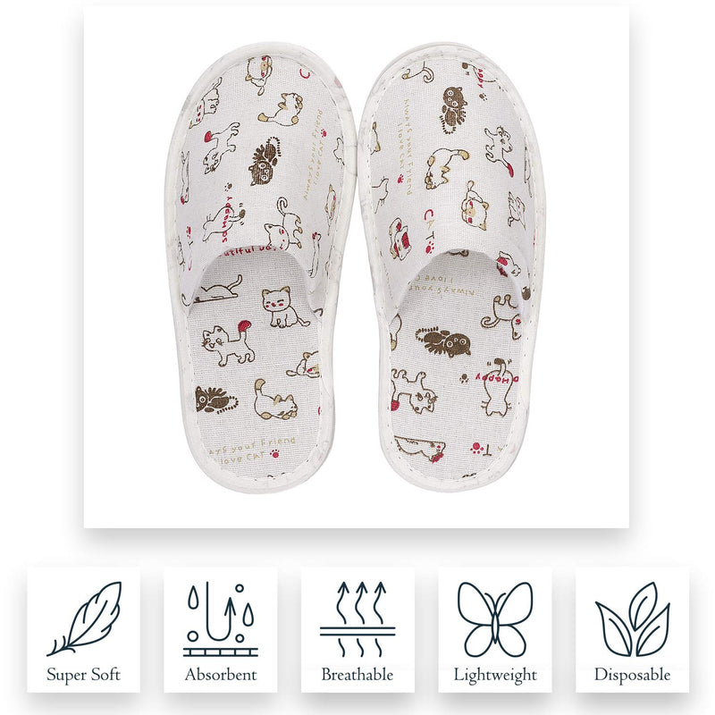 [Australia] - 6 Pairs Cute Disposable Slippers, Cotton Cloth Closed Toe Spa Slippers for Women and Men, Breathable Non-Slip Slippers for Hotel, Guests, Travel, Cats 11 Women/10 Men 